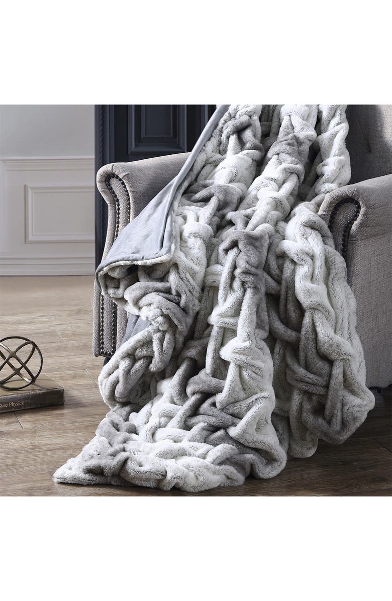 Modern Threads Faux Fur Braided Reversible Throw - Silver, Alternate, color,