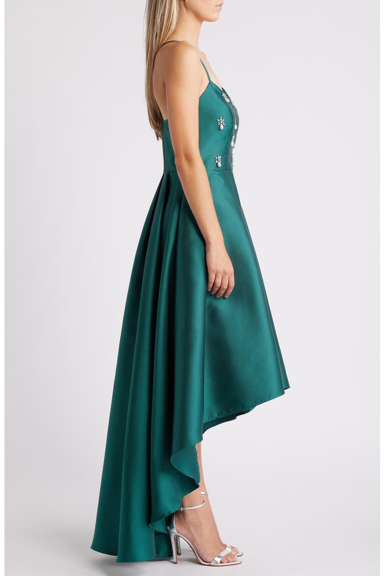 Embellished Mikado High-Low Cocktail Dress, Alternate, color, EME