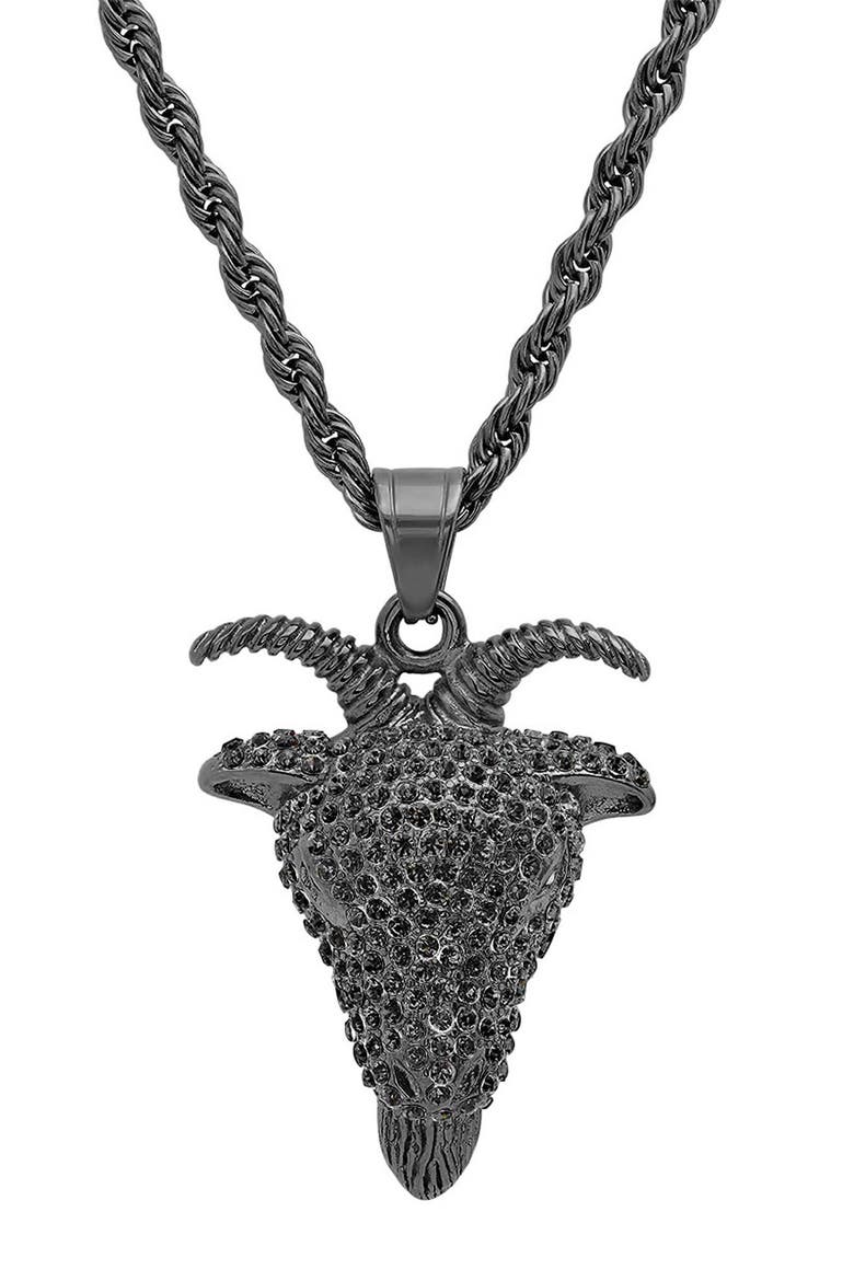Men's Ram Pendant Rope Chain Necklace, Main, color, BLACK