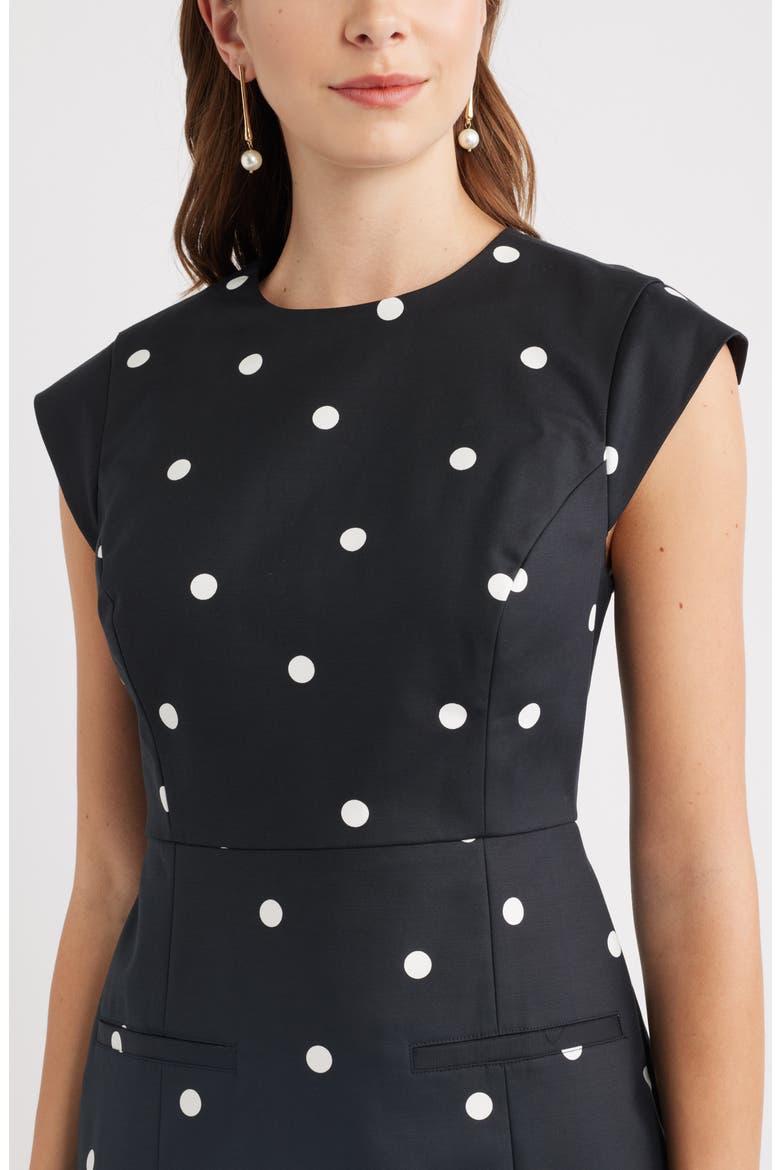 Cap Sleeve Dress, Alternate, color, BLACK IVORY ANN DOT