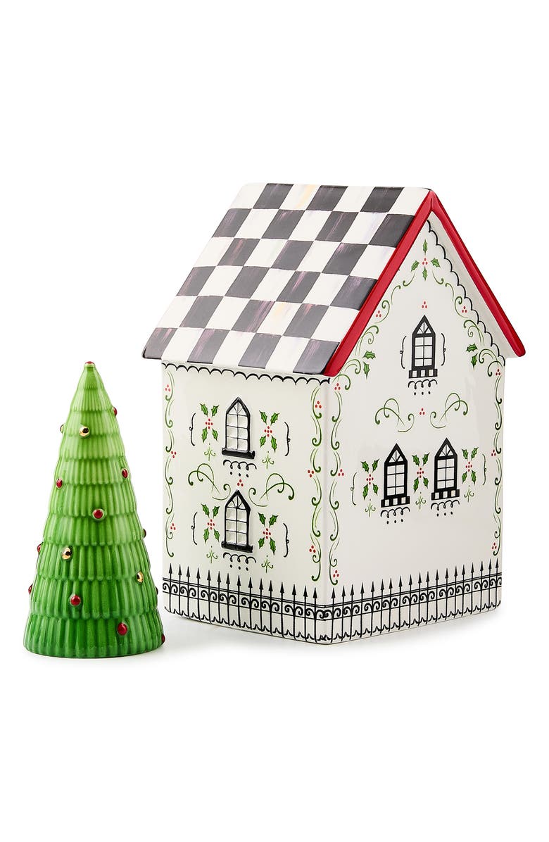 MACKENZIE CHILDS Holly Village Illuminated Cermaic Gingerbread House & Tree, Alternate, color, White