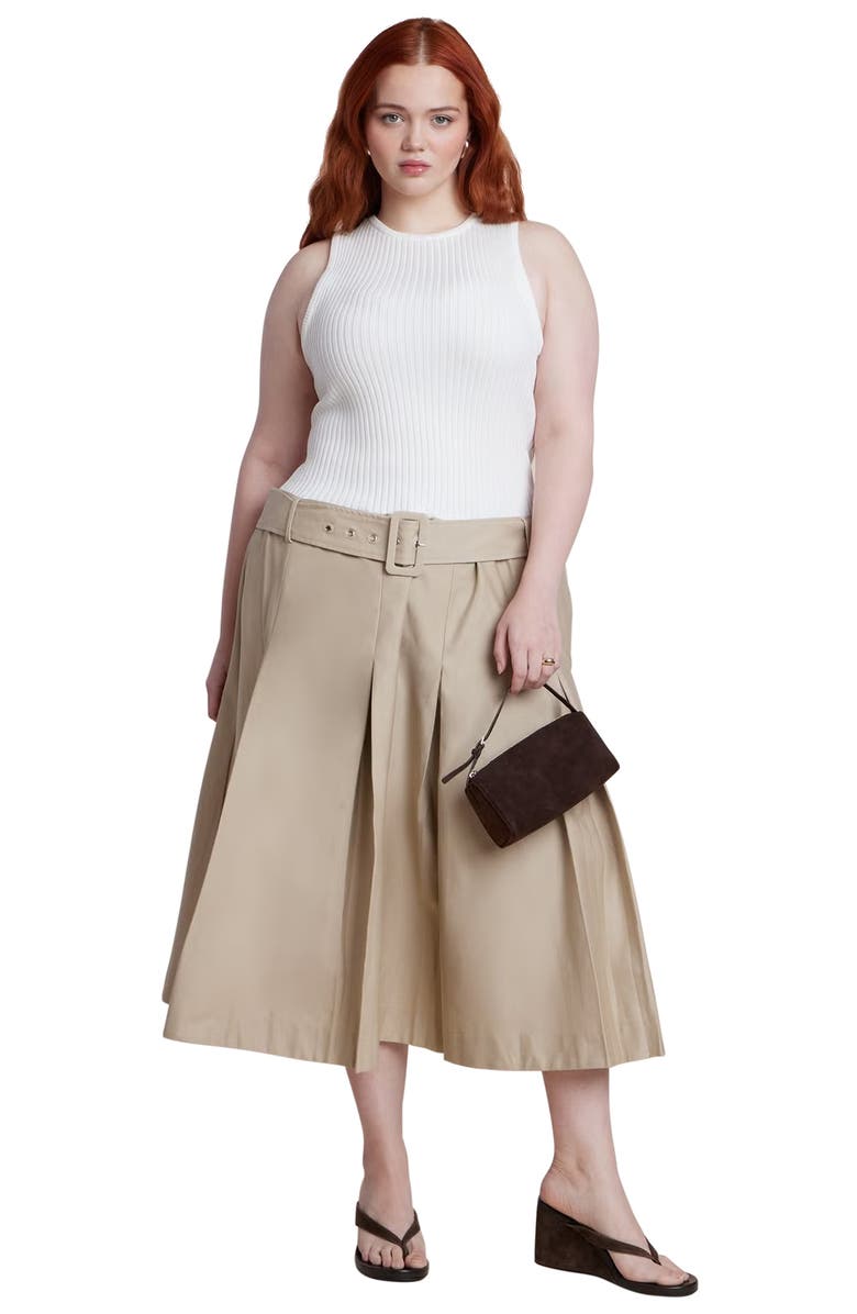 ELOQUII Combo Dress With Belt, Main, color, Cream And Ecru