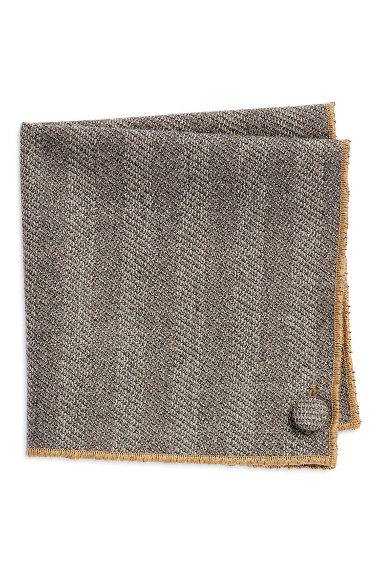 Herringbone Wool Pocket Square, Main, color, GREY