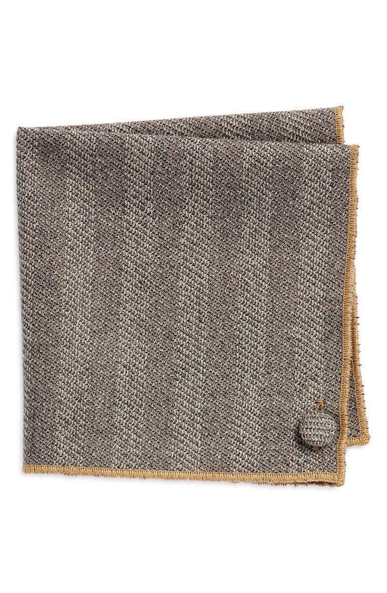 CLIFTON WILSON Herringbone Wool Pocket Square, Main, color, Grey