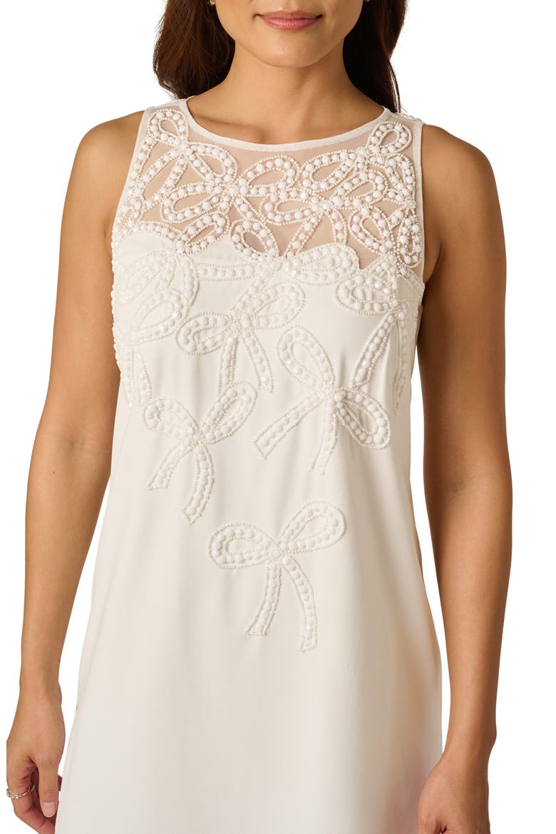 Beaded Bow Crepe Shift Dress, Alternate, color, IVORY