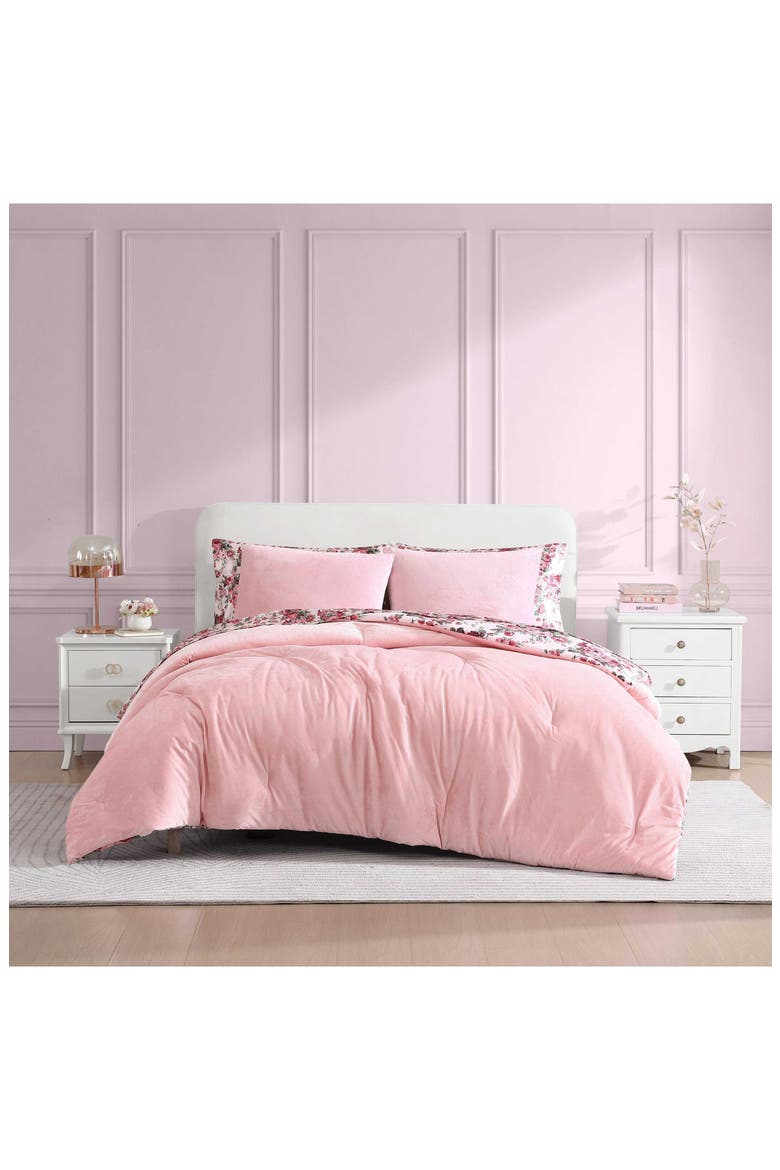 Floral Reversible Microfiber & Velvet Duvet Cover Set, Alternate, color, PINK