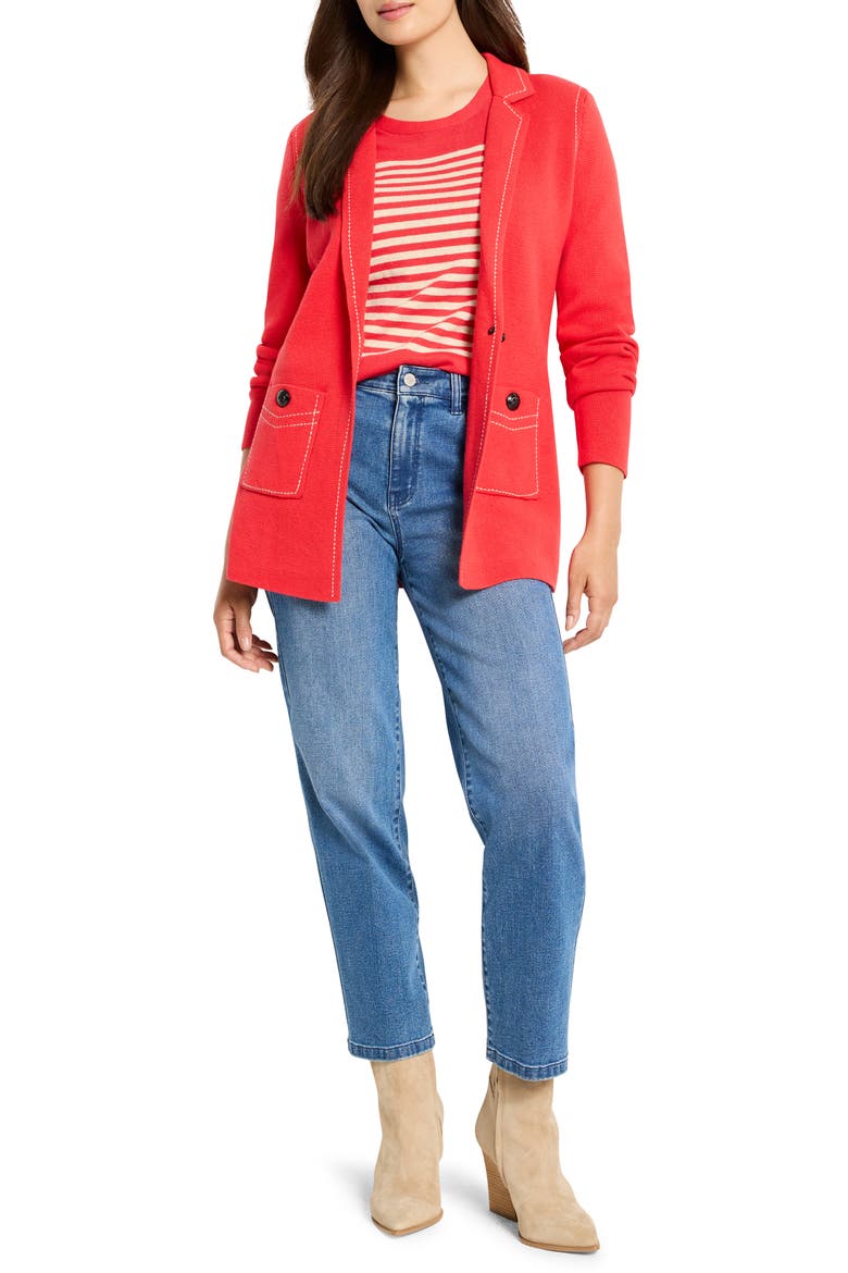 Contrast Stitch Cotton Blend Cardigan, Alternate, color, SCARLET