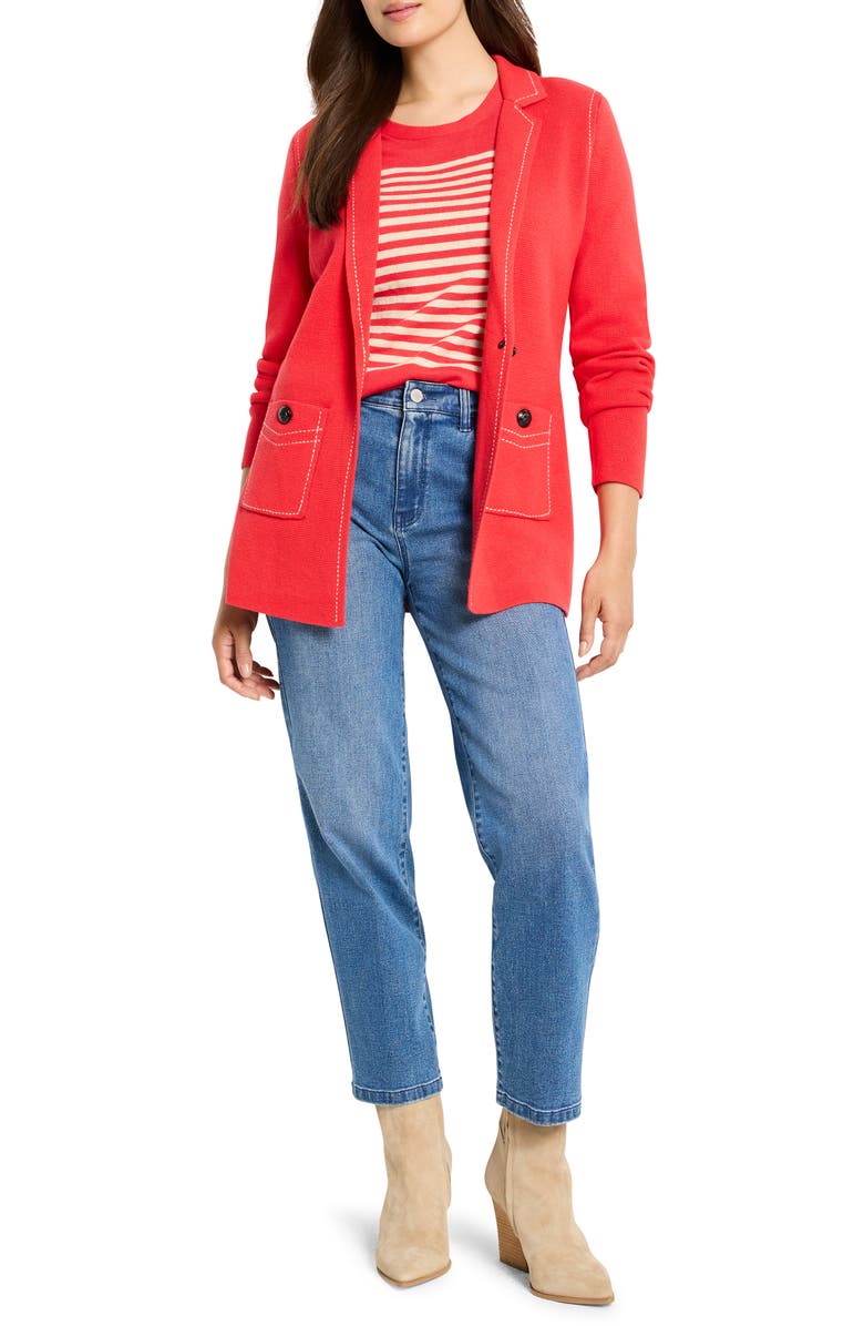 NIC+ZOE Contrast Stitch Cotton Blend Cardigan, Alternate, color, Scarlet