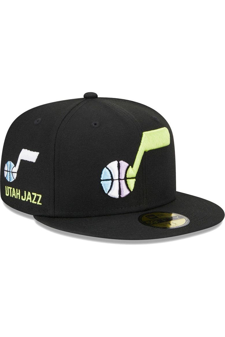 Men's New Era Black Utah Jazz Color Pack 59FIFTY Fitted Hat, Alternate, color, Black