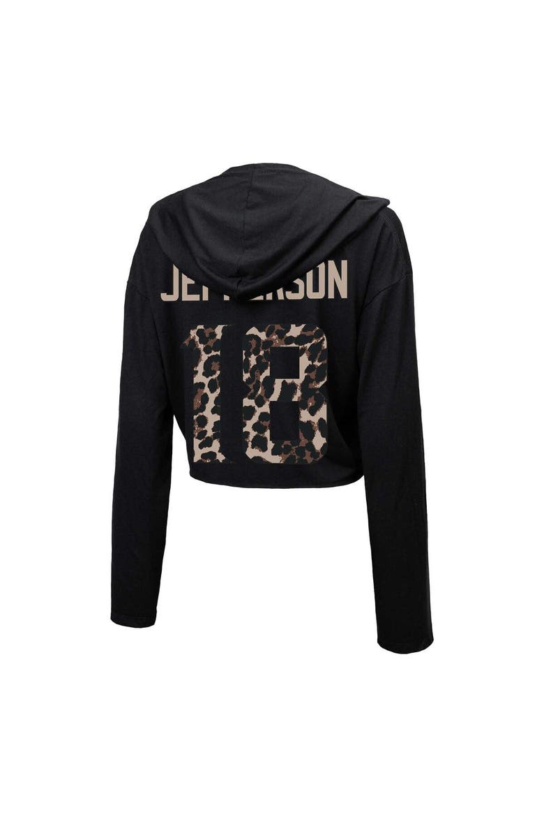 Women's Majestic Threads Justin Jefferson Black Minnesota Vikings Leopard Player Name & Number Long Sleeve Cropped Hoodie, Alternate, color, Black