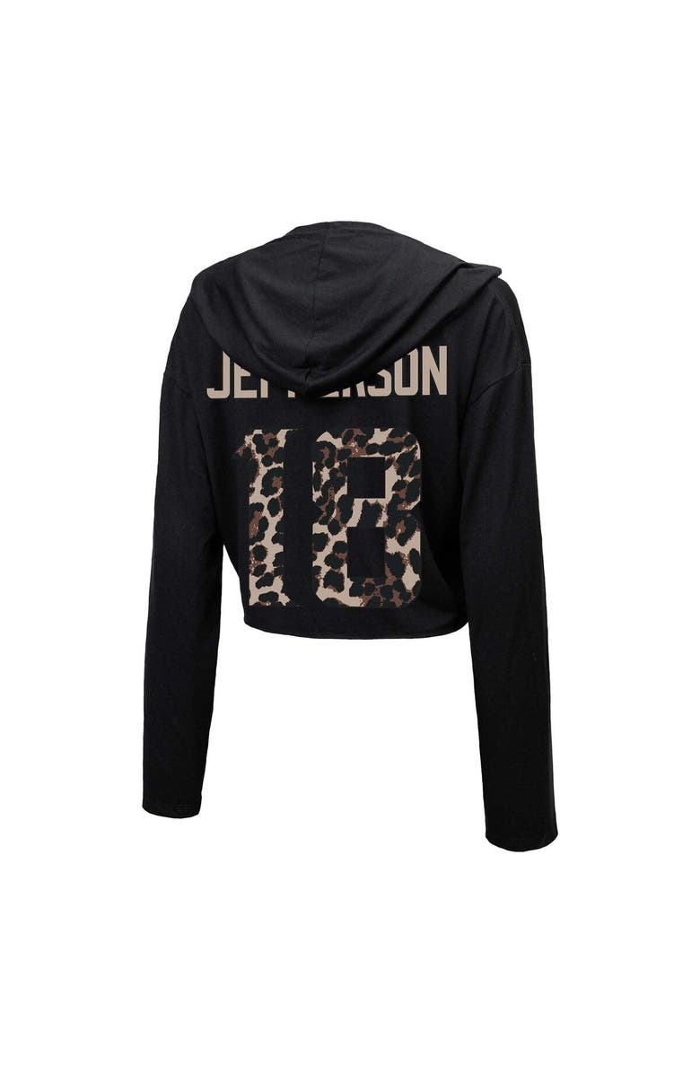 Majestic Threads Women's Majestic Threads Justin Jefferson Black Minnesota Vikings Leopard Player Name & Number Long Sleeve Cropped Hoodie, Alternate, color, Black
