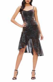 Dress the Population Cantrelle Metallic Asymmetrical Hem Cocktail Dress
