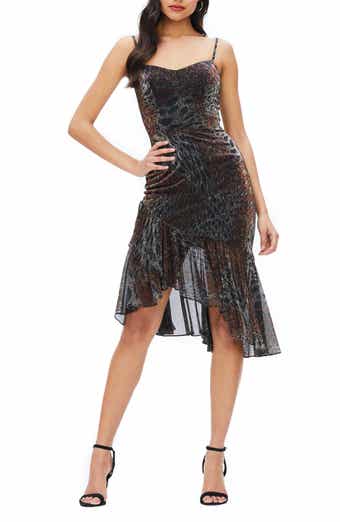 Dress the Population Cantrelle Metallic Asymmetrical Hem Cocktail Dress