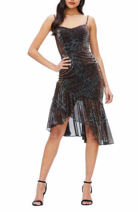 Dress the Population Cantrelle Metallic Asymmetrical Hem Cocktail Dress