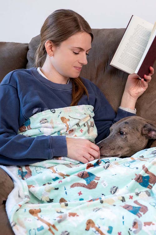 Puppington Pupper Snuggles Throw Blanket In Seafoam Serenity