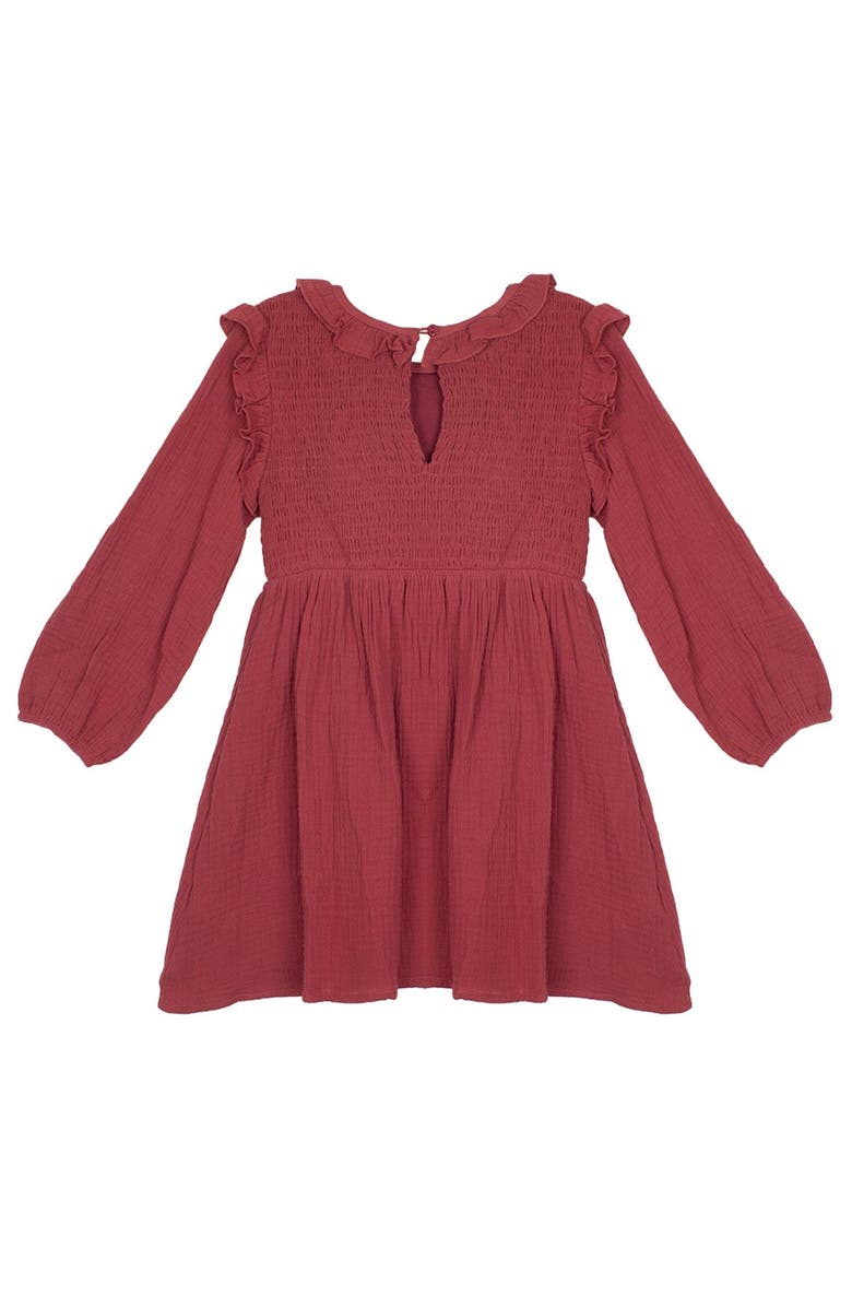 Mabel + Honey Mabel and Honey Toddler Red Textured Gauze Autumn Dress with Ruffle Collar and Sleeves., Alternate, color, Red