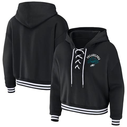 Women's WEAR by Erin Andrews Black Philadelphia Eagles Lace-Up Pullover Hoodie
