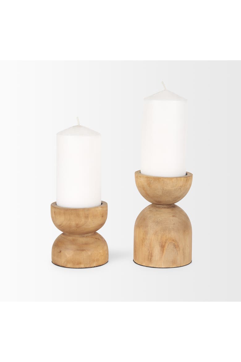Aleena Set of 2 Wooden Candle Holders, Alternate, color, Brown