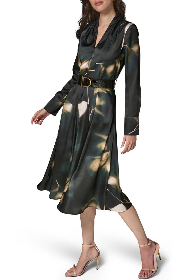Belted Long Sleeve Dress, Alternate, color, OLIV BRINE