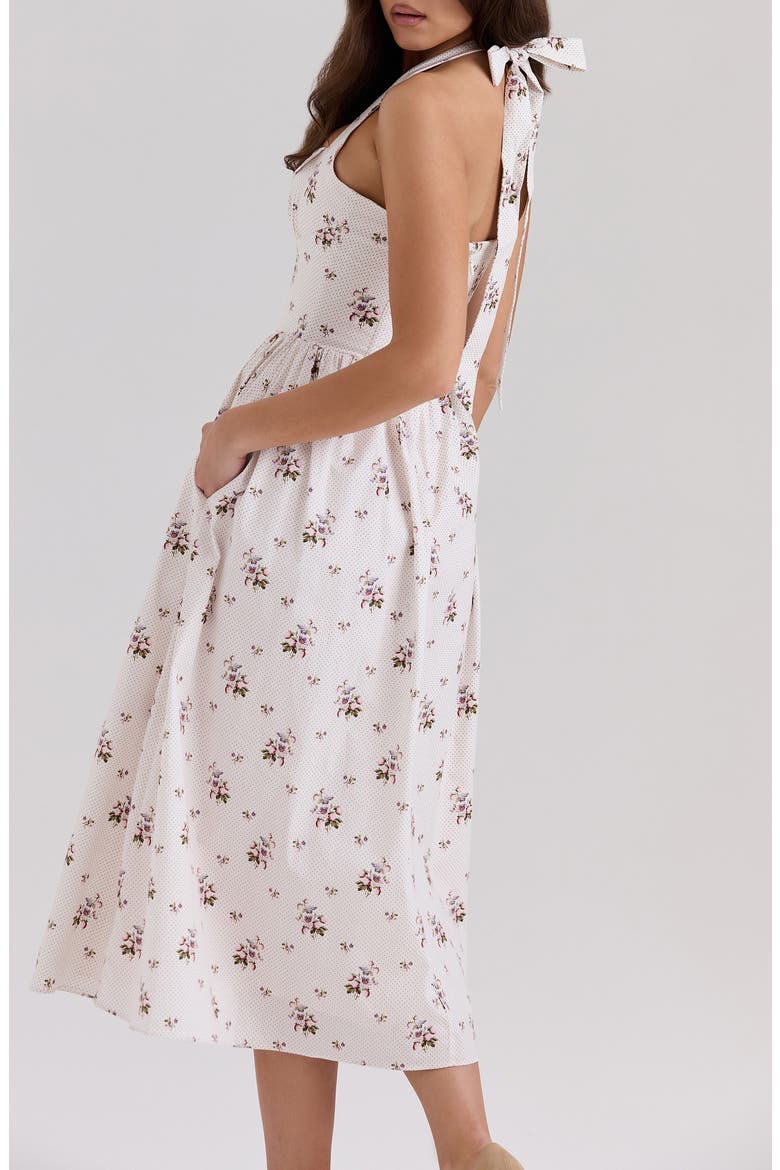 Emiliana Floral Corset Halter Midi Dress, Alternate, color, BERRY SPOT CREAM