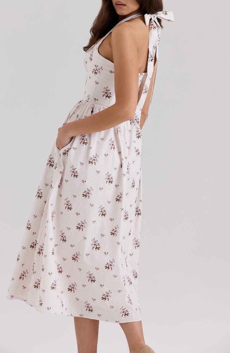 HOUSE OF CB Emiliana Floral Corset Halter Midi Dress, Alternate, color, Berry Spot Cream