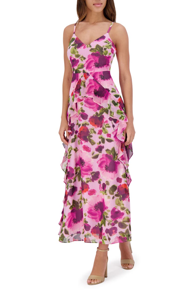 Printed Chiffon Midi Dress, Main, color, PINK MULTI