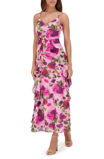 Siena Printed Chiffon Midi Dress In Pink