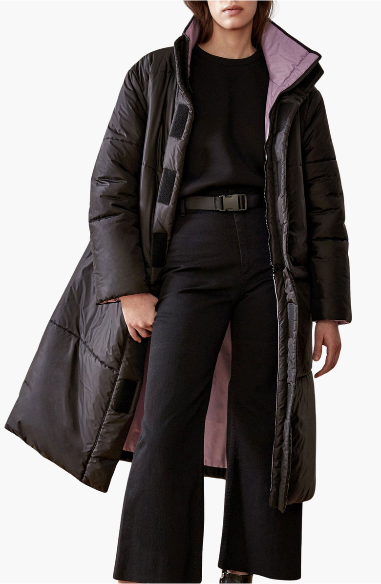 CAALO Reversible Convertible Sustainable Down Coat, Main, color, Black / Light Purple