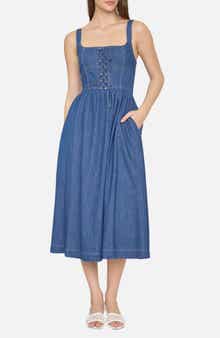 Blu Pepper Sleeveless Lace-Up Denim Midi Dress