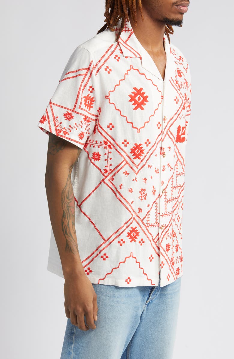 ASOS DESIGN Relaxed Fit Embroidered Cotton & Linen Camp Shirt, Alternate, color, 