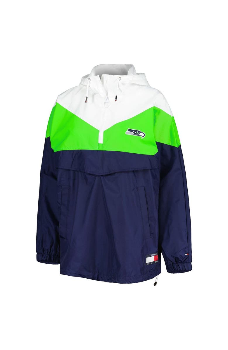 Tommy Hilfiger Women's Tommy Hilfiger White/Neon Green Seattle Seahawks Staci Half-Zip Hoodie Windbreaker Jacket, Alternate, color, White