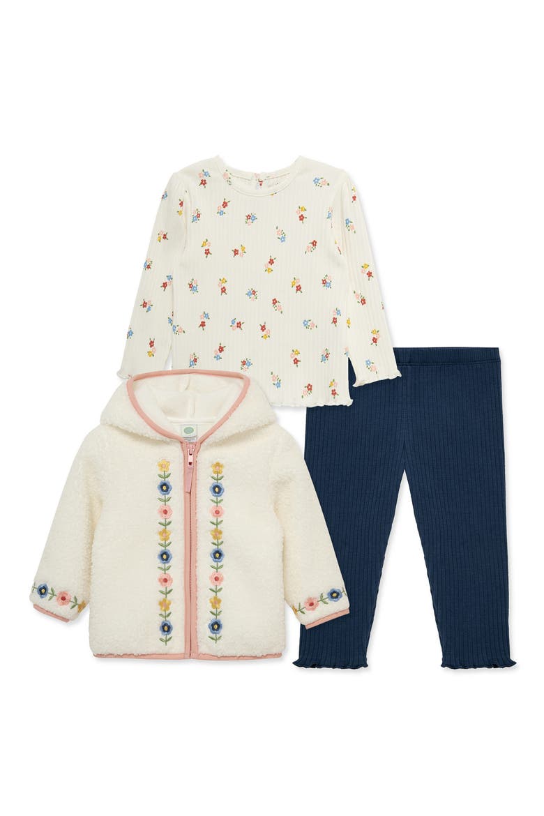 Kids' Embroidered 3-Piece High Pile Fleece Set, Main, color, WHITE/ BLUE