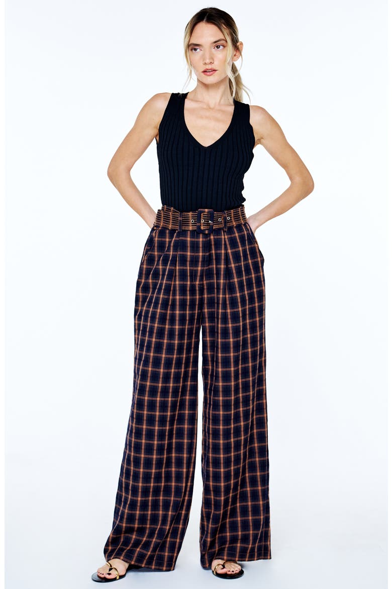 Sydney High Waist Wide Leg Pants, Alternate, color, NAVY/ BROWN MULTI