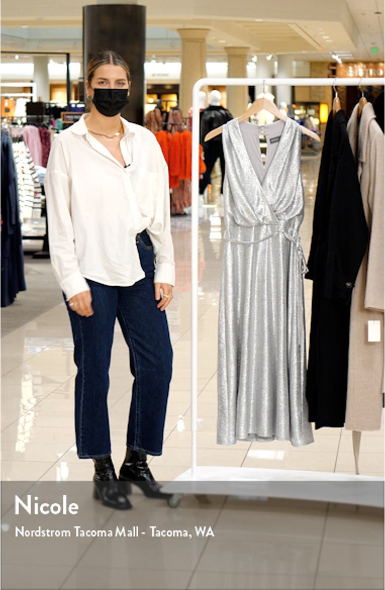 Donna Ricco Halter Neck Metallic Faux Wrap Dress, sales video thumbnail