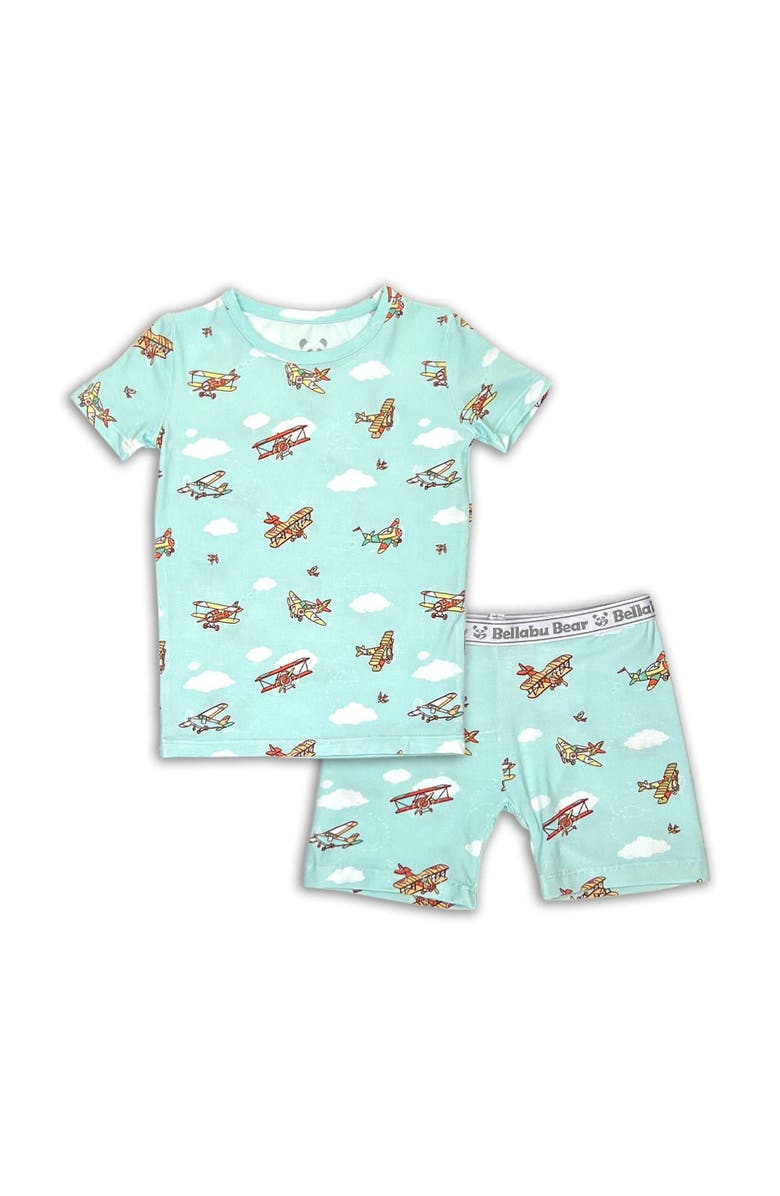 Bellabu Bear Vintage Airplanes Kids 2-Piece Short Sleeve & Shorts Pajama Set, Main, color, Vintage Airplanes