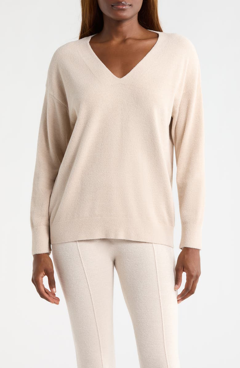 Barefoot Dreams<sup>®</sup> High-Low Hem V-Neck Pajama Pullover Sweater, Main, color, Stone