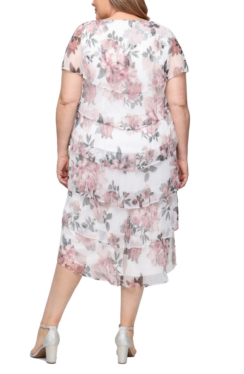 SL FASHIONS Floral Tiered Cocktail Dress, Alternate, color, Ivory/ Pink