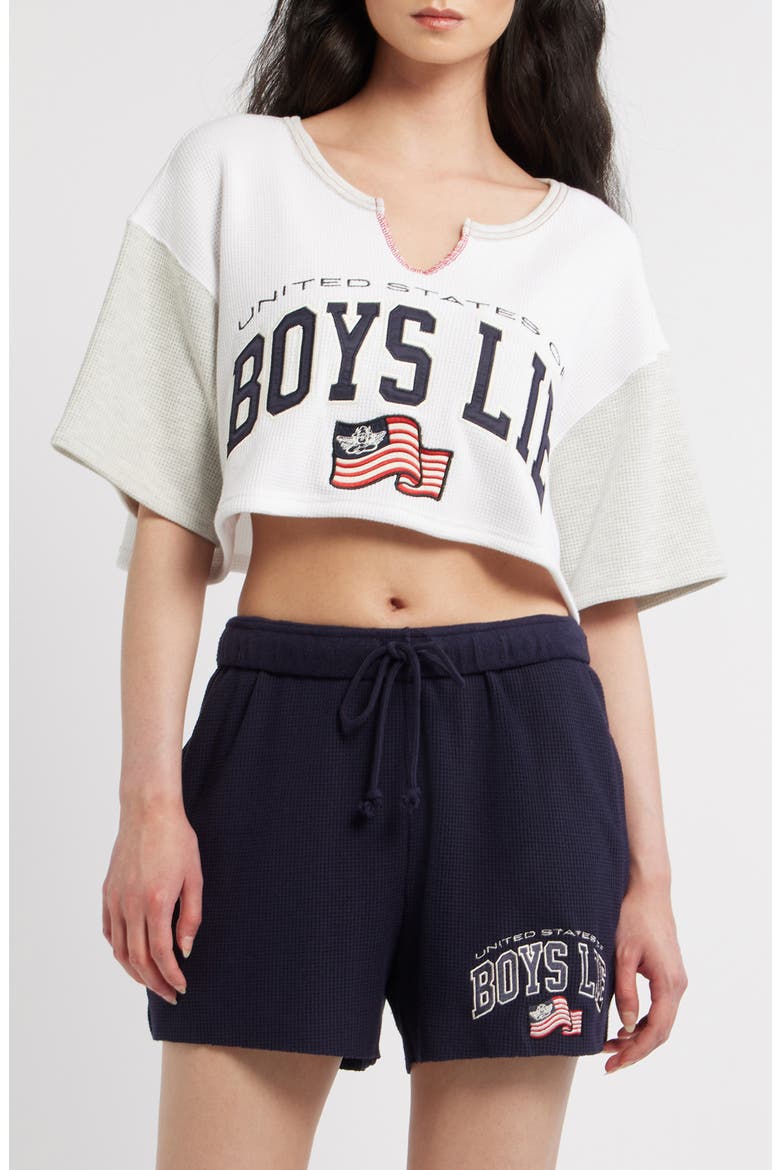 United States of Boys Lie Graphic Thermal Crop Top, Main, color, WHITE