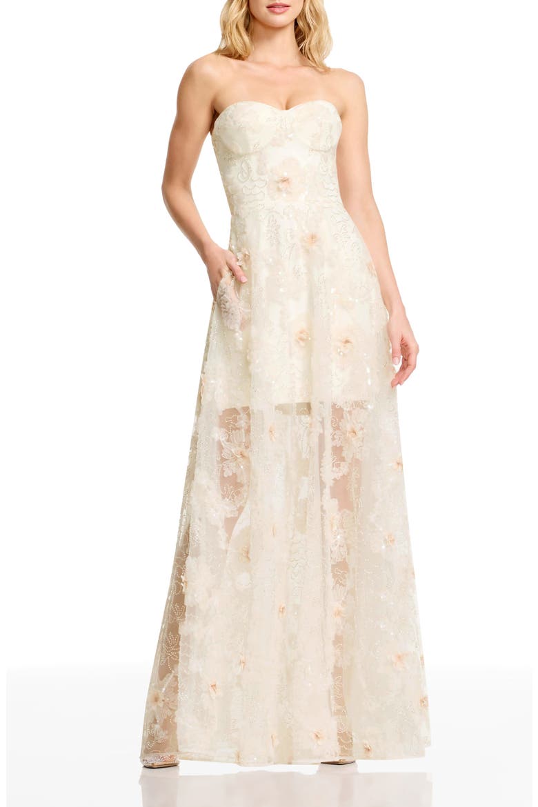 Connor Beaded Floral Strapless Gown, Main, color, WHITE MULTI