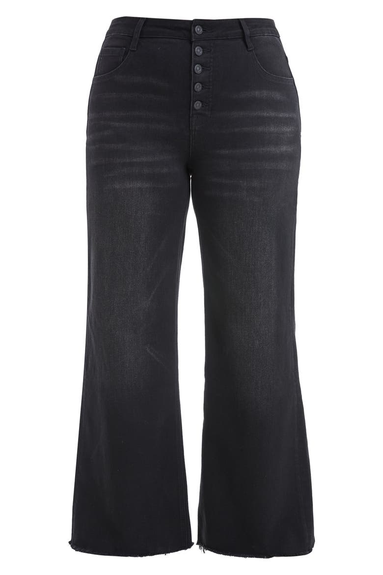 Frayed Mid Rise Wide Leg Jeans, Alternate, color, RAVEN
