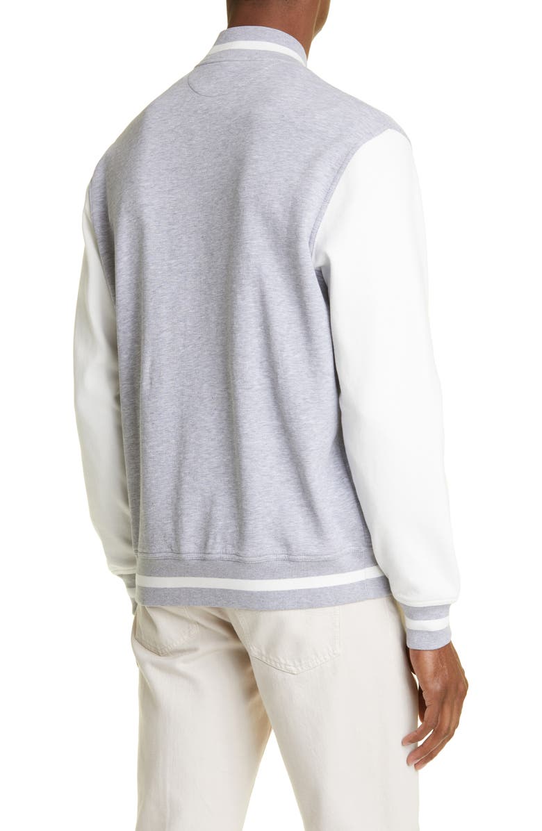 Brunello Cucinelli Cotton Blend French Terry Varsity Bomber Jacket, Alternate, color, 