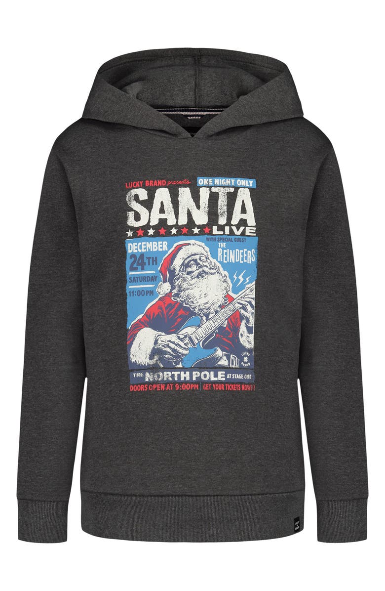 Lucky Brand Kids' Santa Live Graphic Hoodie, Main, color, Dark Grey Hthr