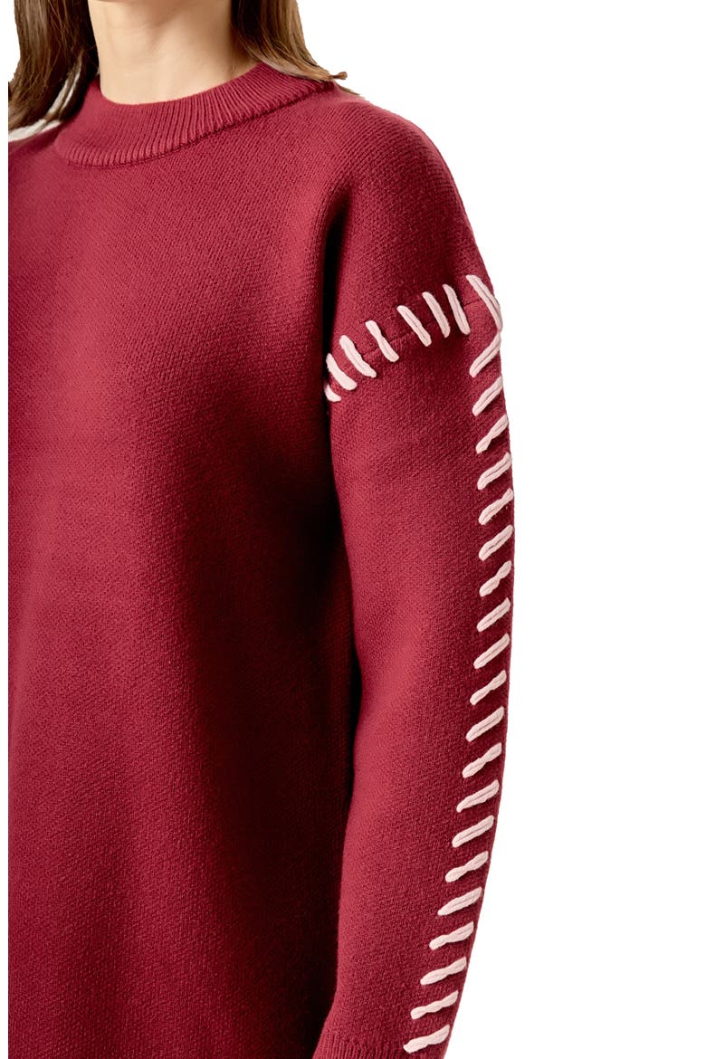 Whipstitch Long Sleeve Sweater Minidress, Alternate, color, BURGUNDY/ PINK