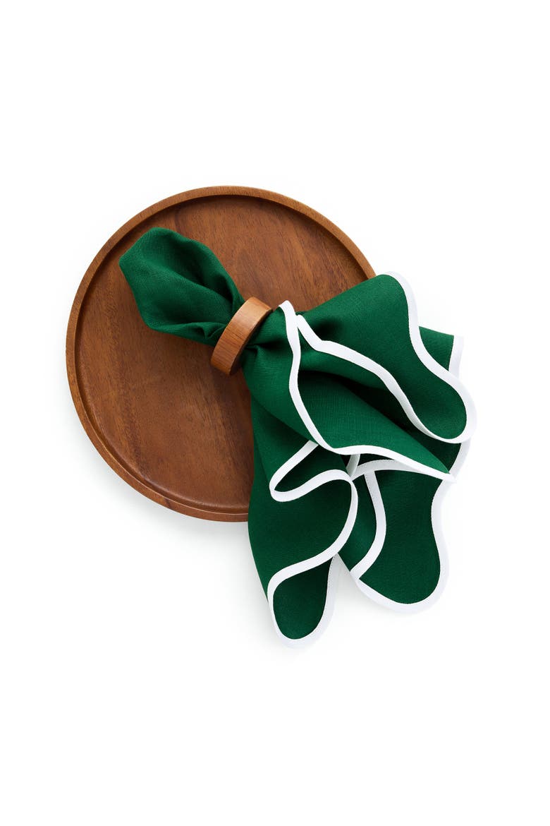 Linen Dinner Napkins Set of 4, 20 Inch Round - Giselle Scallop Edge, Alternate, color, White and Christmas Green