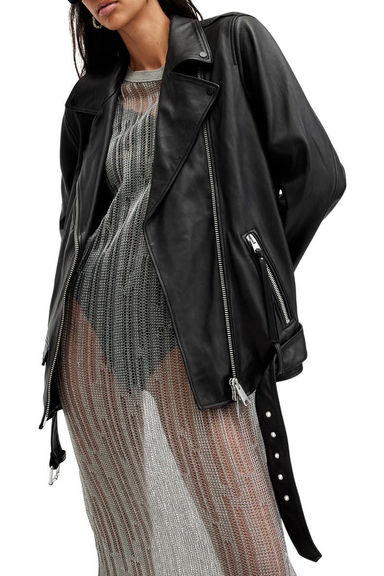 Billie Leather Biker Jacket, Alternate, color, BLACK