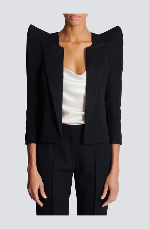 Shop Balmain Cropped Grain De Poudre Jacket With Structured Shoulders