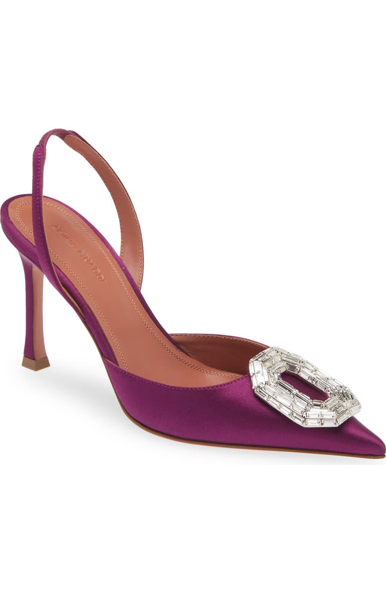 Amina Muaddi Camelia Crystal Buckle Pointed Toe Slingback Pump, Main, color,