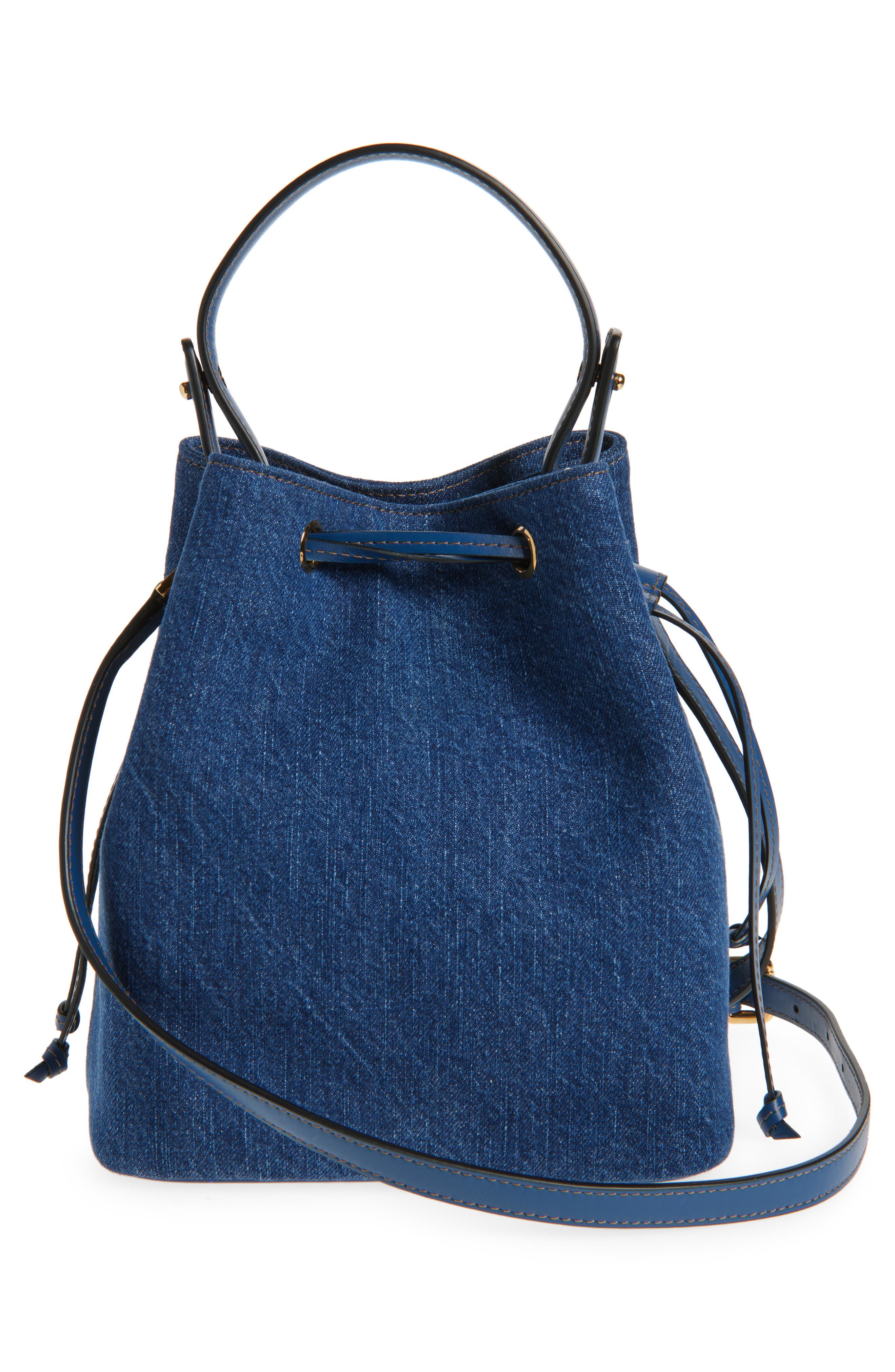 Versace La Medusa Denim Bucket Bag, Alternate, color, 