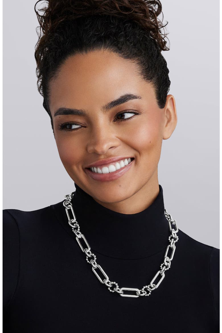 Large Sterling Silver Caviar Link Necklace, Alternate, color, SILVER