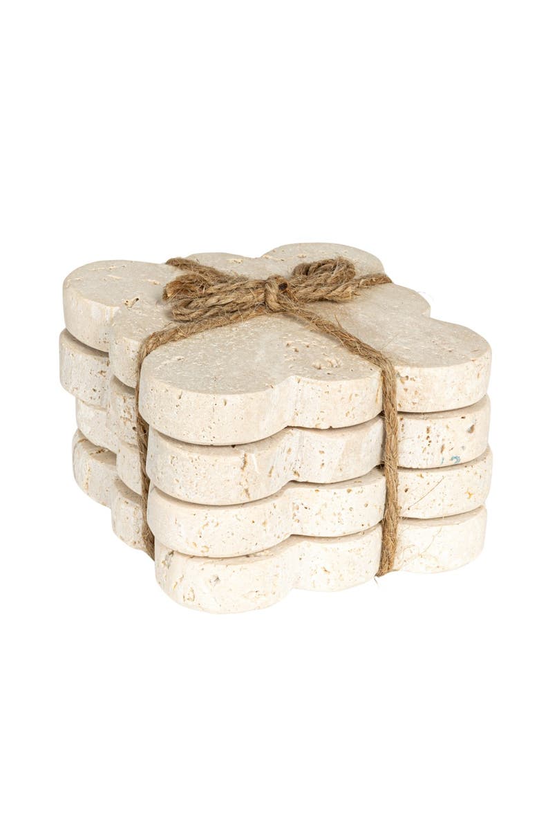 Storied Home Tuscan Elegance Travertine Coaster Set, Natural, Set of 4, Main, color, Natural